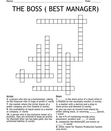 Find clues for Waitstaff boss (2 wds. . Postdocs boss crossword clue
